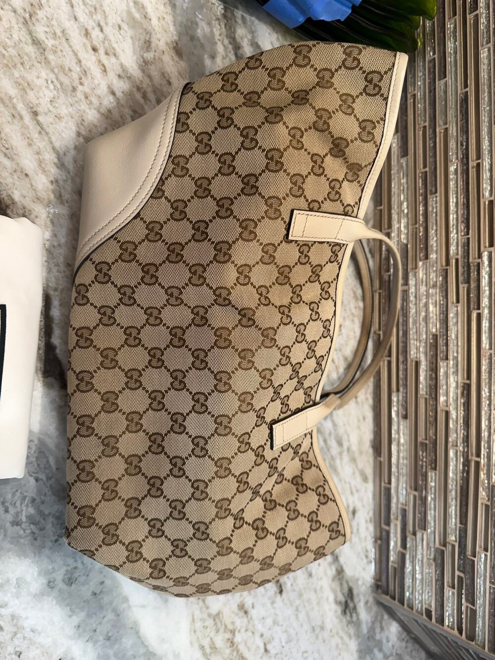 Gucci GG Canvas New Britt Tote 169946 Cream Leather Dust Bag
